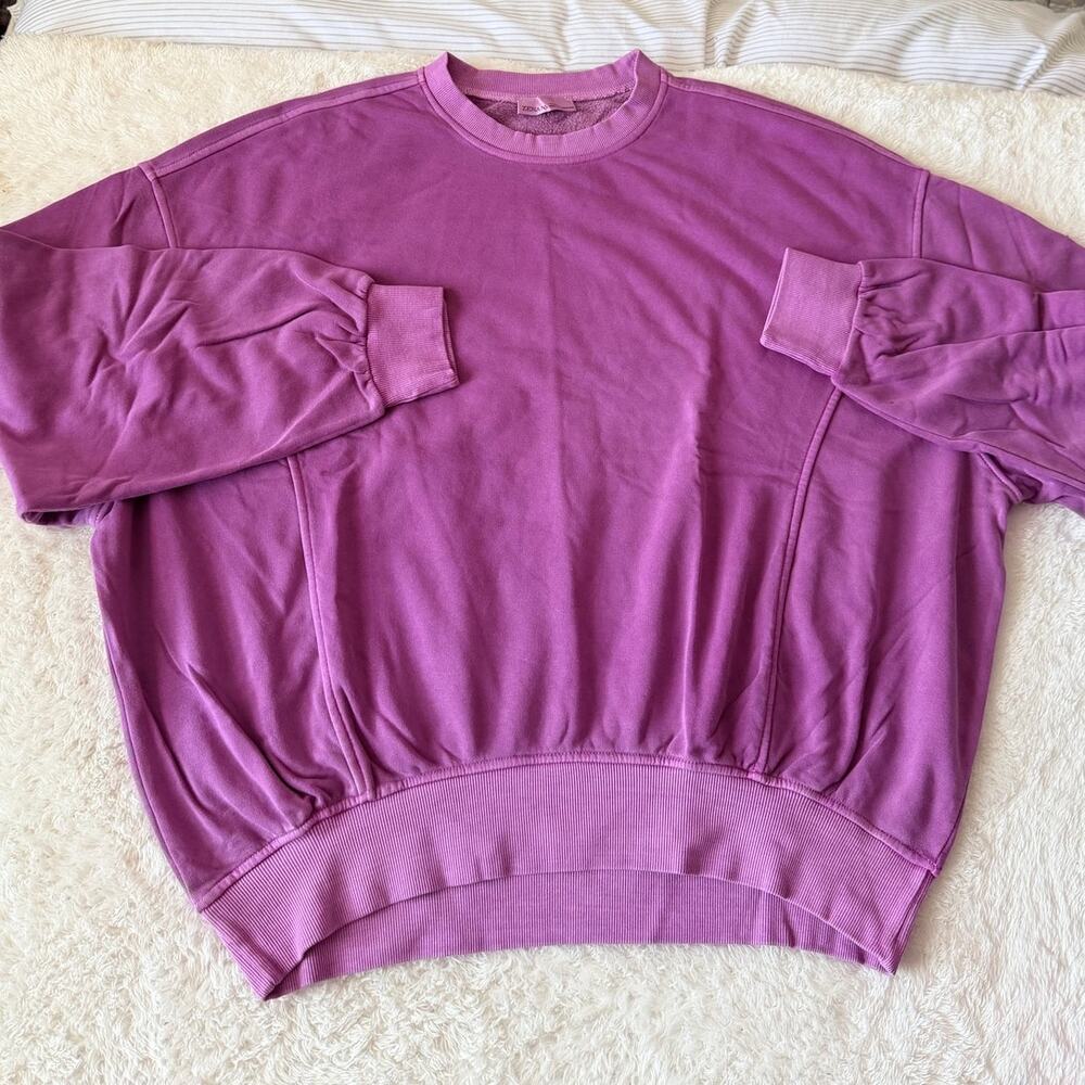 Zenana 1X 2X Plum Mineral Wash Oversized Balloon Sleeve Sweatshirt